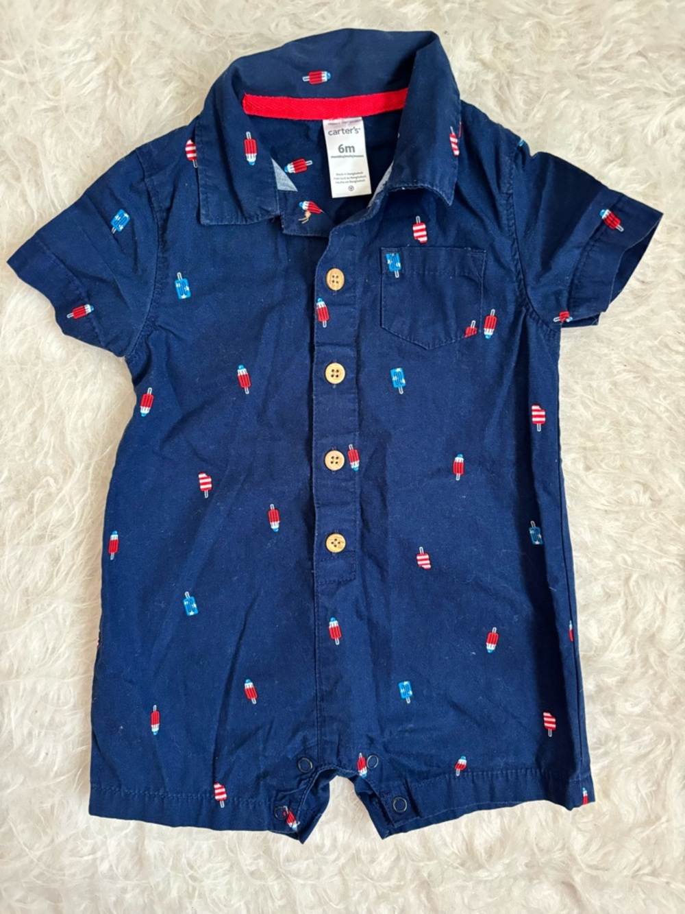 Carter's Baby Boy Festive Navy Popsicle-Print Short Sleeve Polo Romper